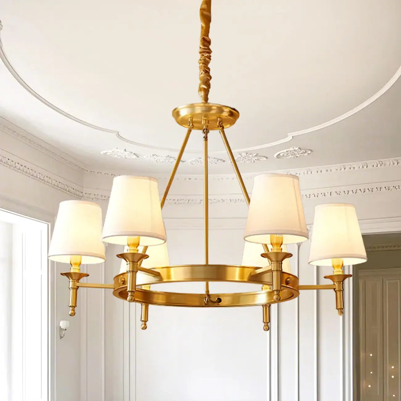 Multi-light Elegant Gold Chandelier with Fabric Shade