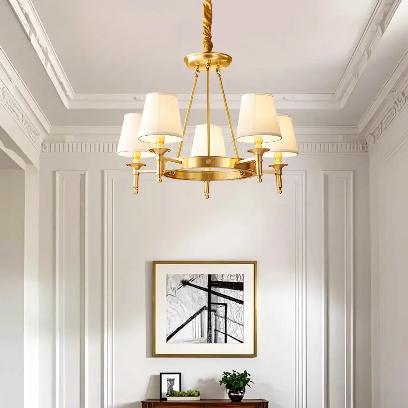 Multi-light Elegant Gold Chandelier with Fabric Shade