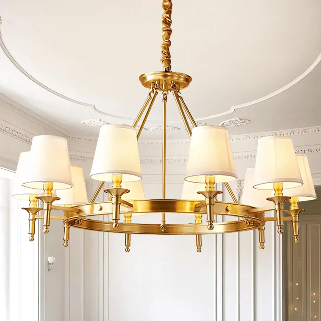 Multi-light Elegant Gold Chandelier with Fabric Shade