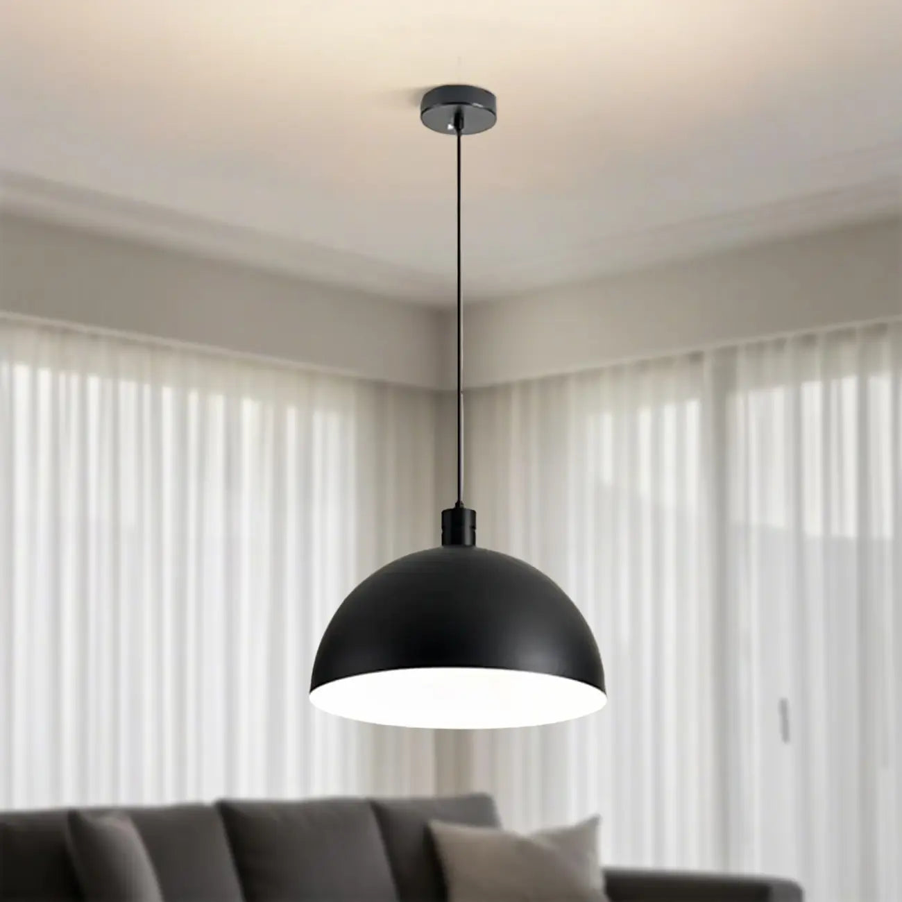 Nordic Cream Glass Dome LED Pendant Light for Living Room
