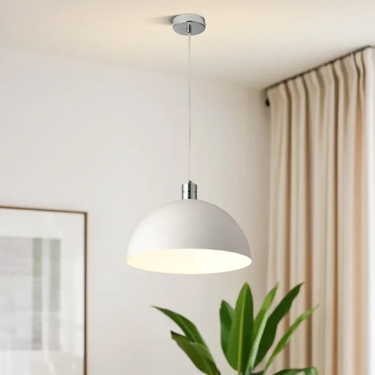 Nordic Cream Glass Dome LED Pendant Light for Living Room