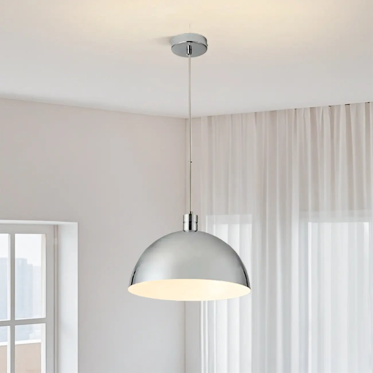 Nordic Cream Glass Dome LED Pendant Light for Living Room