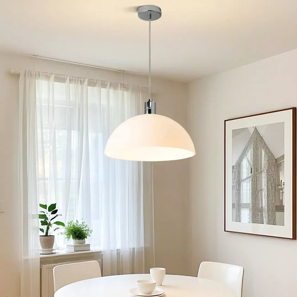 Nordic Cream Glass Dome LED Pendant Light for Living Room