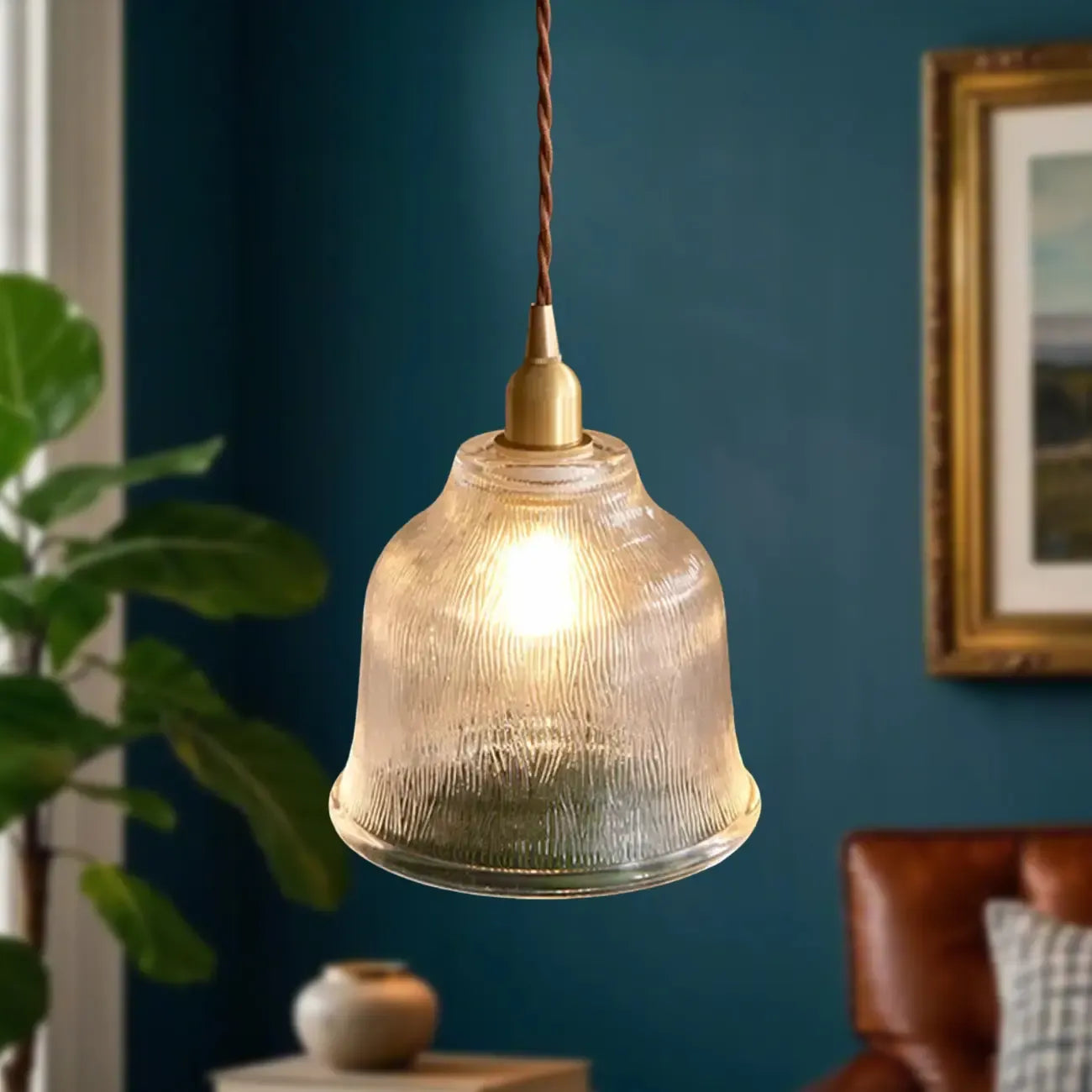 Vintage Frosted Glass bell led pendant lamp for bedroom