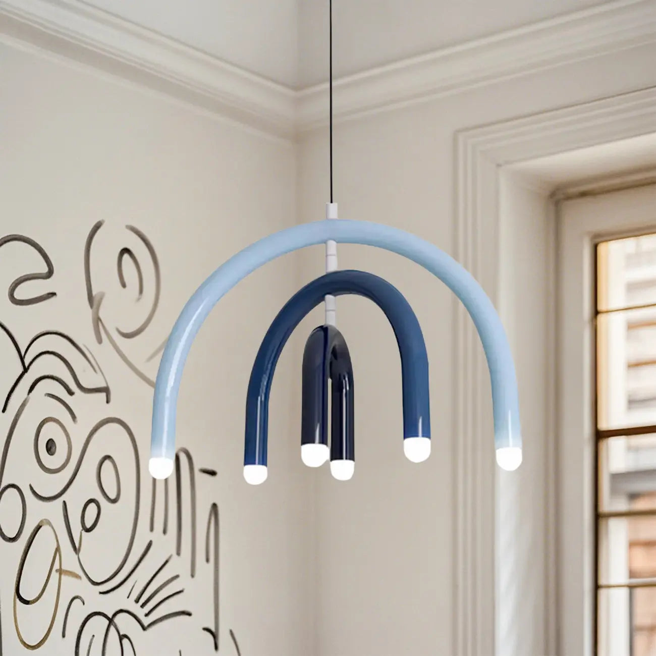 Modern 6-Light LED Chandelier  with Rainbow Shape Design
