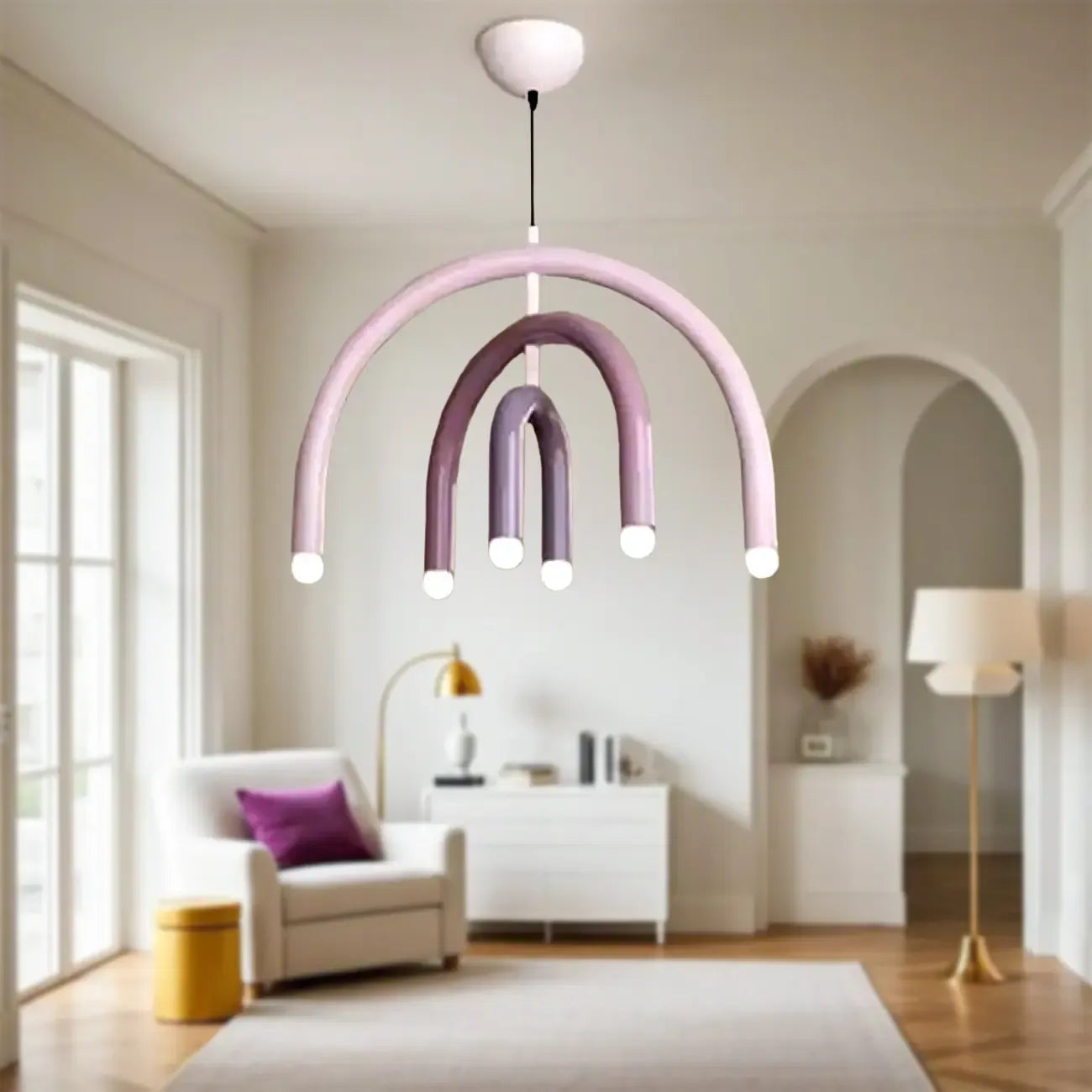 Modern 6-Light LED Chandelier  with Rainbow Shape Design