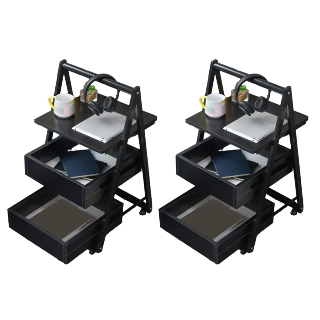 Modern Wooden Nightstand with Rolling Storage Shelves