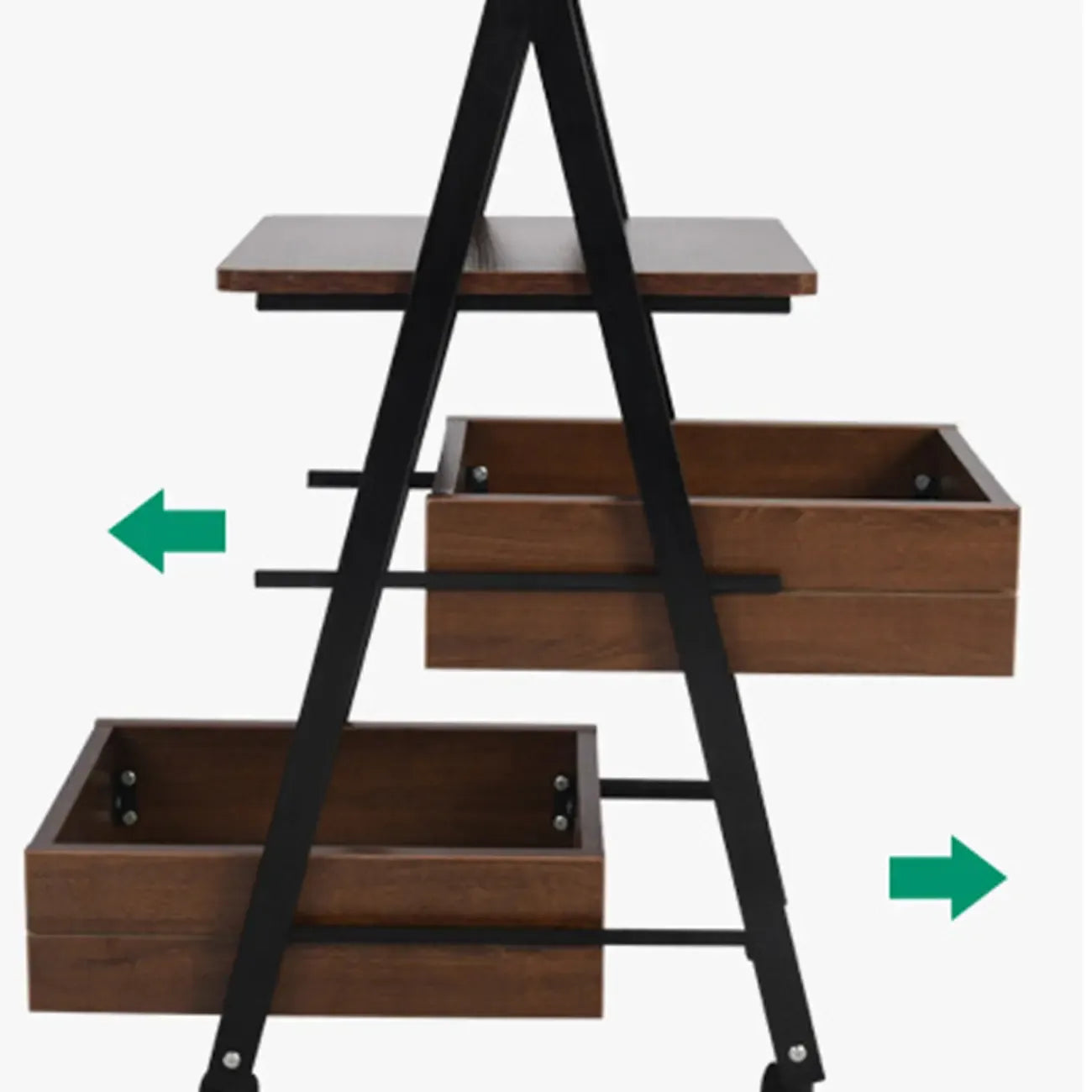 Modern Wooden Nightstand with Rolling Storage Shelves