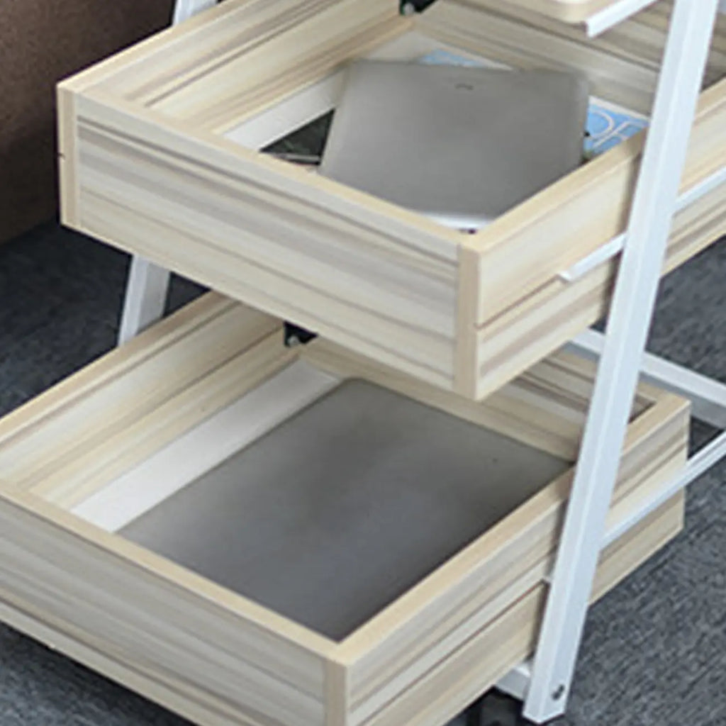 Modern Wooden Nightstand with Rolling Storage Shelves