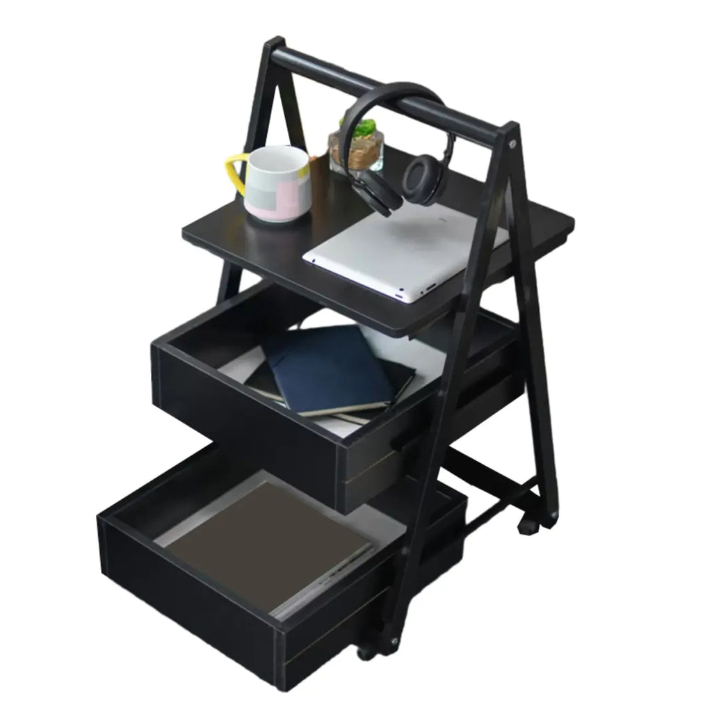 Modern Wooden Nightstand with Rolling Storage Shelves