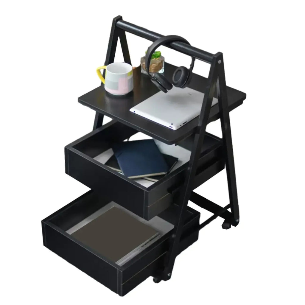 Modern Wooden Nightstand with Rolling Storage Shelves