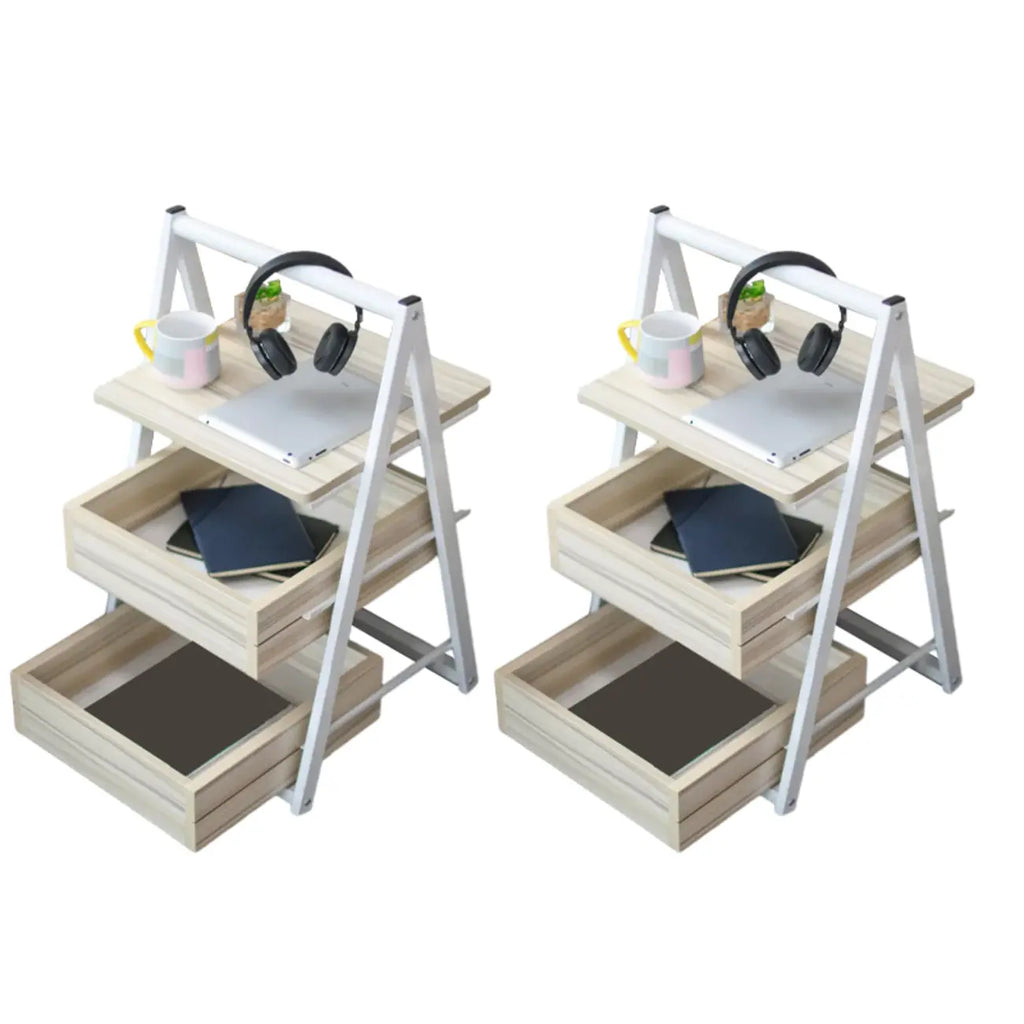 Modern Wooden Nightstand with Rolling Storage Shelves