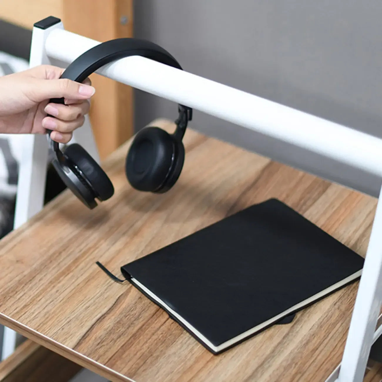 Modern Wooden Nightstand with Rolling Storage Shelves