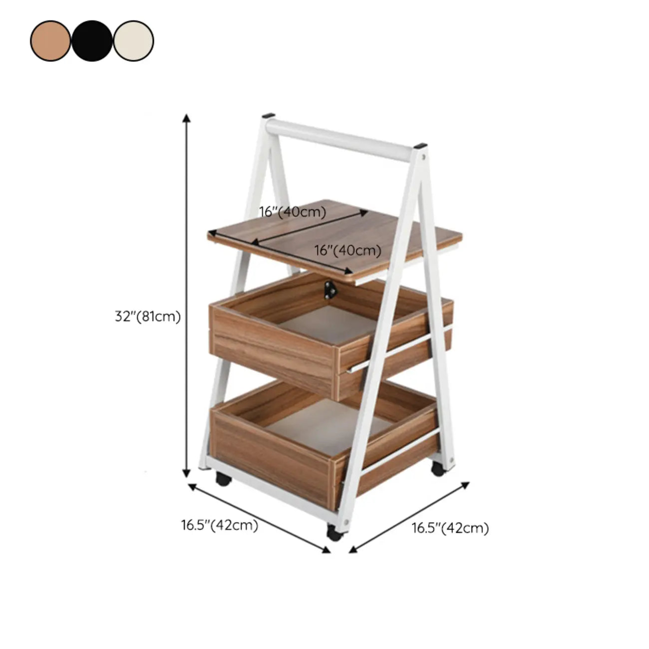 Modern Wooden Nightstand with Rolling Storage Shelves