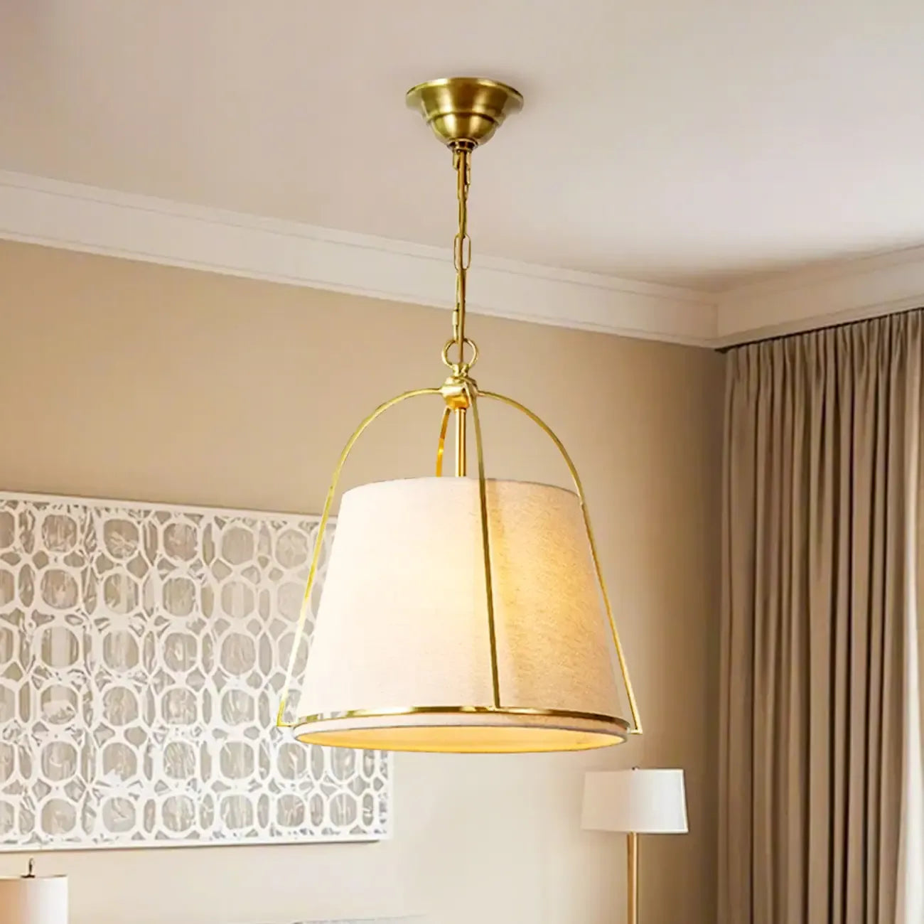 Vintage Fabric Drum Chandelier for Kitchen Dining