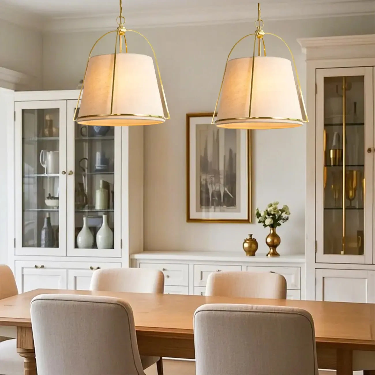 Vintage Fabric Drum Chandelier for Kitchen Dining