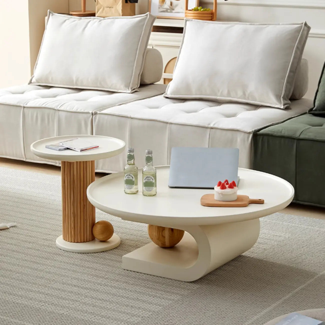 White Scandinavian Stylish Round Wood Coffee Table