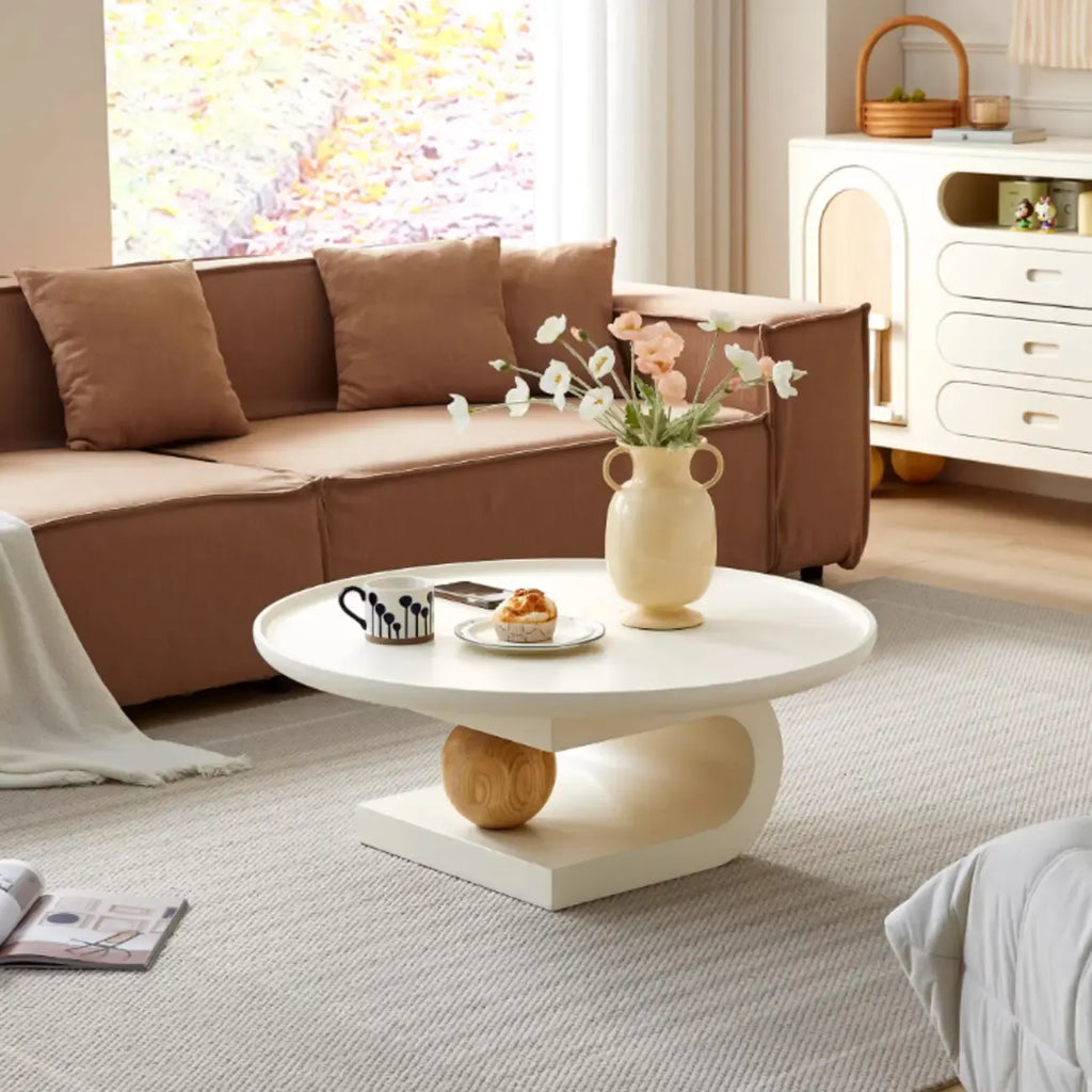 White Scandinavian Stylish Round Wood Coffee Table