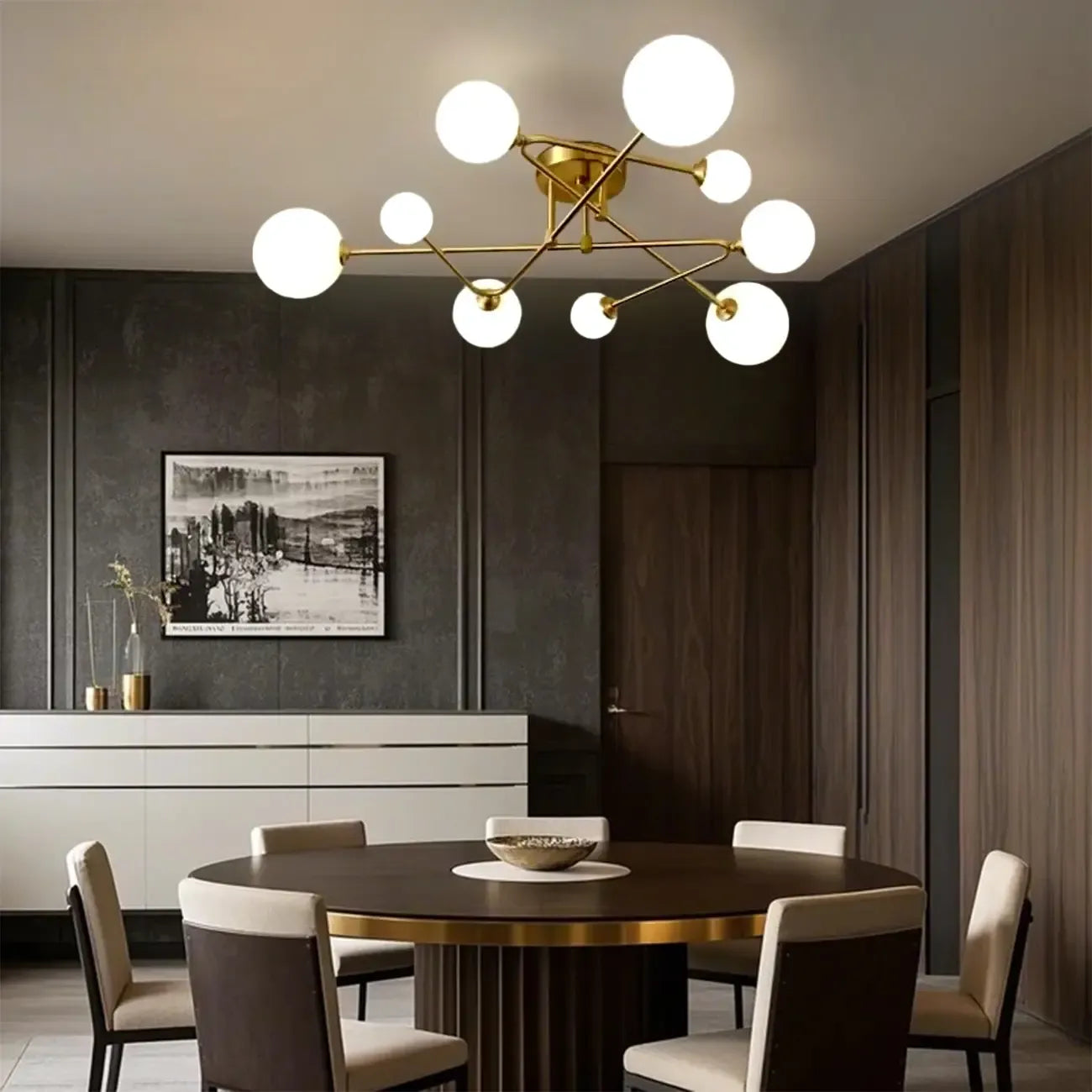 Modern Large Gold Glass Globe Semi Flush Ceiling Lights