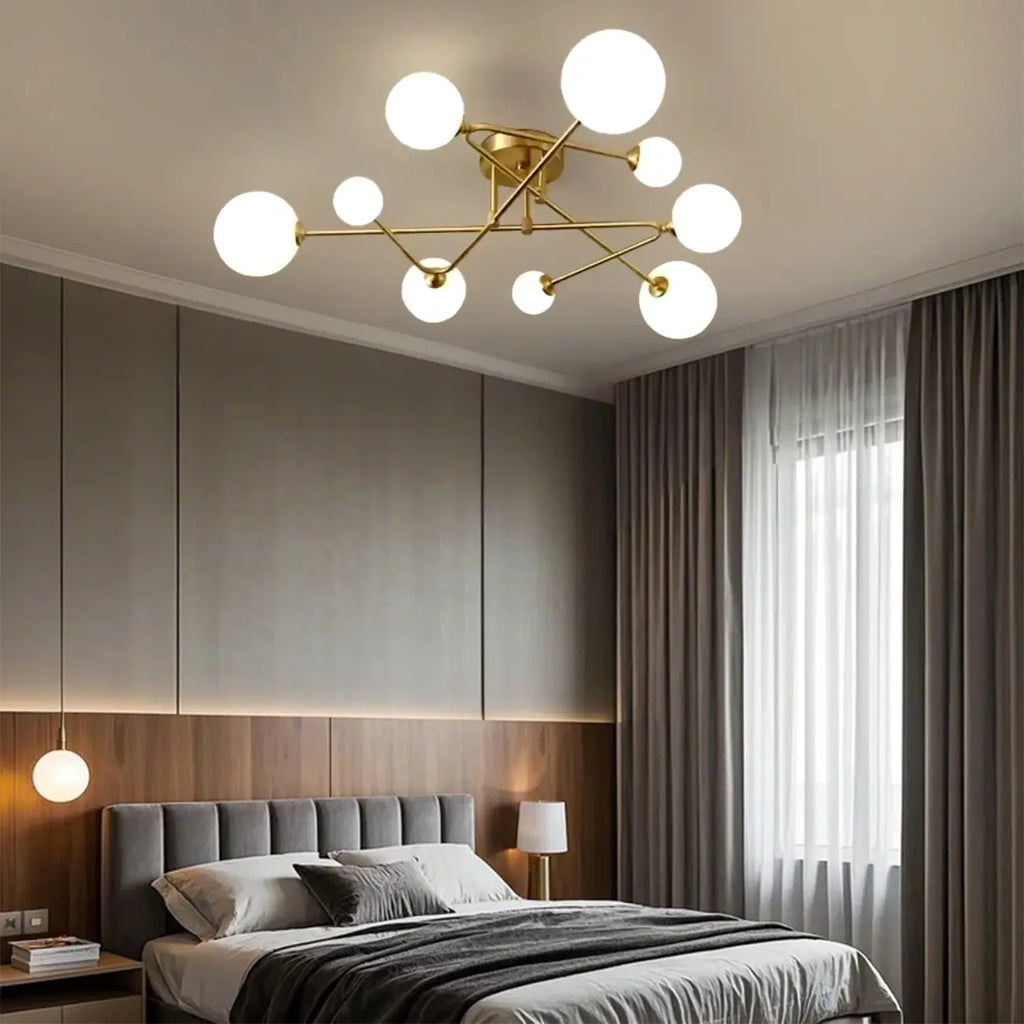 Modern Large Gold Glass Globe Semi Flush Ceiling Lights