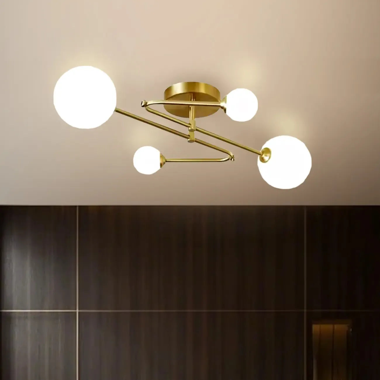 Modern Large Gold Glass Globe Semi Flush Ceiling Lights