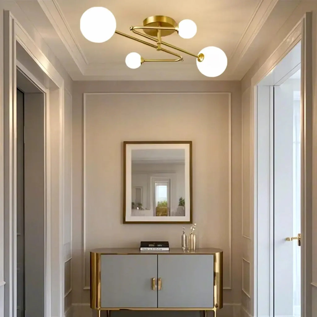Modern Large Gold Glass Globe Semi Flush Ceiling Lights
