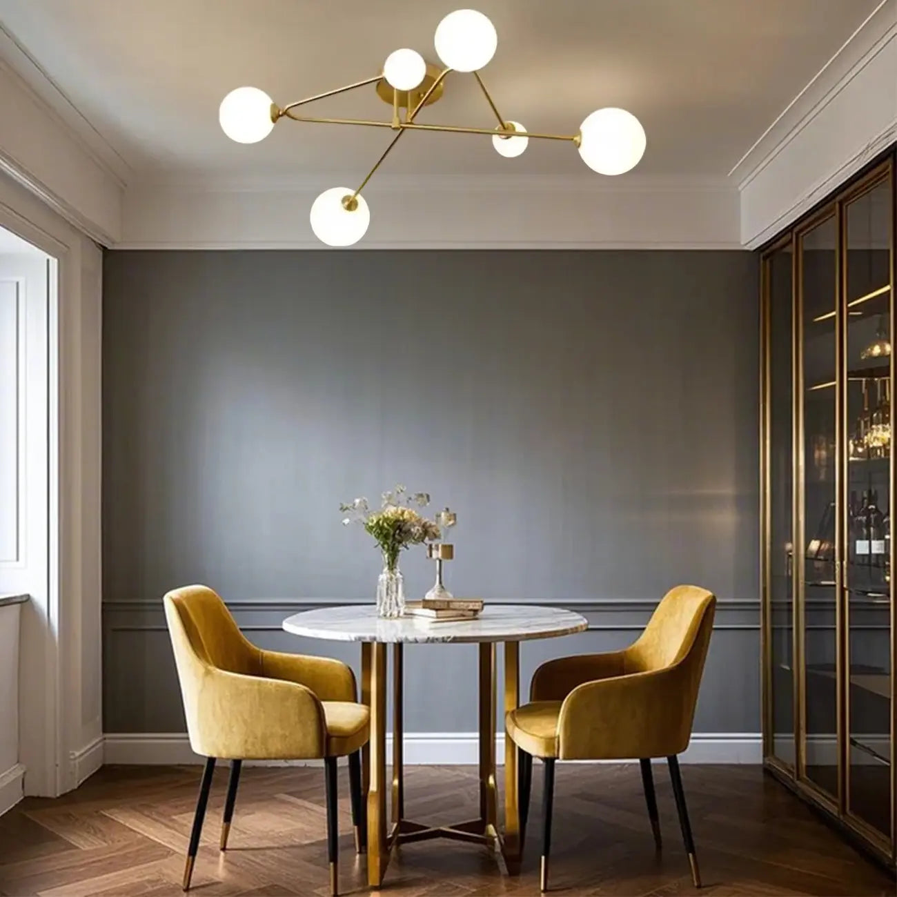 Modern Large Gold Glass Globe Semi Flush Ceiling Lights