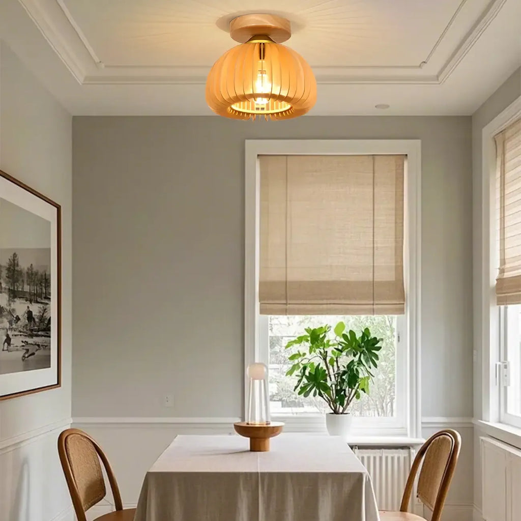Natural Finish Dome Semi Flush Ceiling Light for Living Room