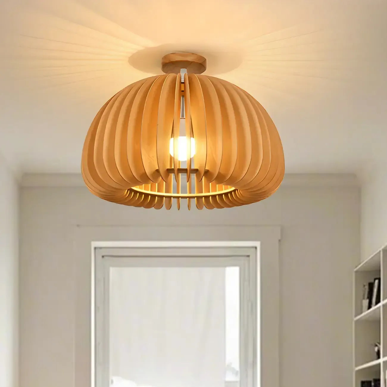 Natural Finish Dome Semi Flush Ceiling Light for Living Room