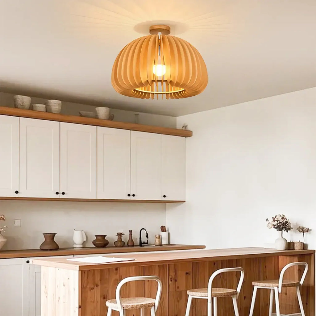 Natural Finish Dome Semi Flush Ceiling Light for Living Room