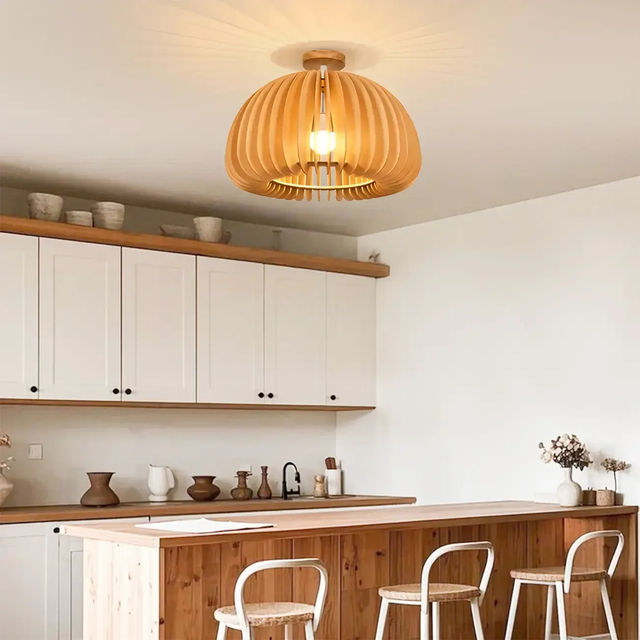 Natural Finish Dome Semi Flush Ceiling Light for Living Room