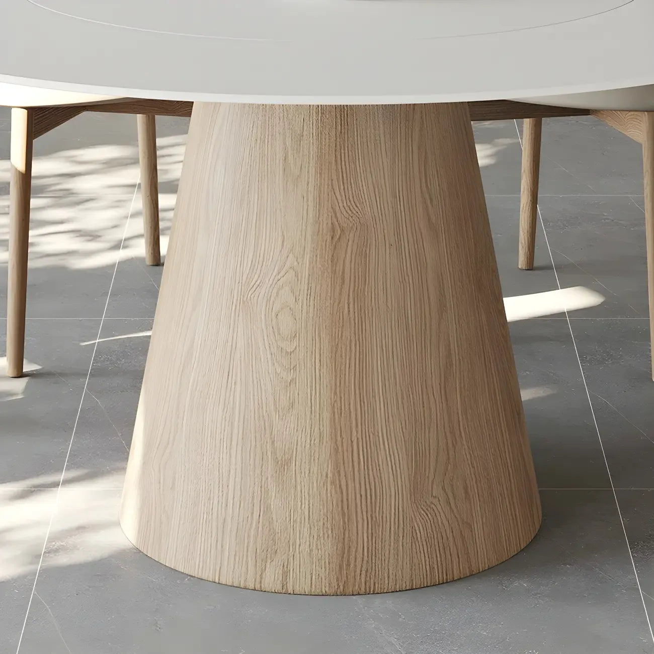 Simple White Stone Natural Wood Round Dining Table