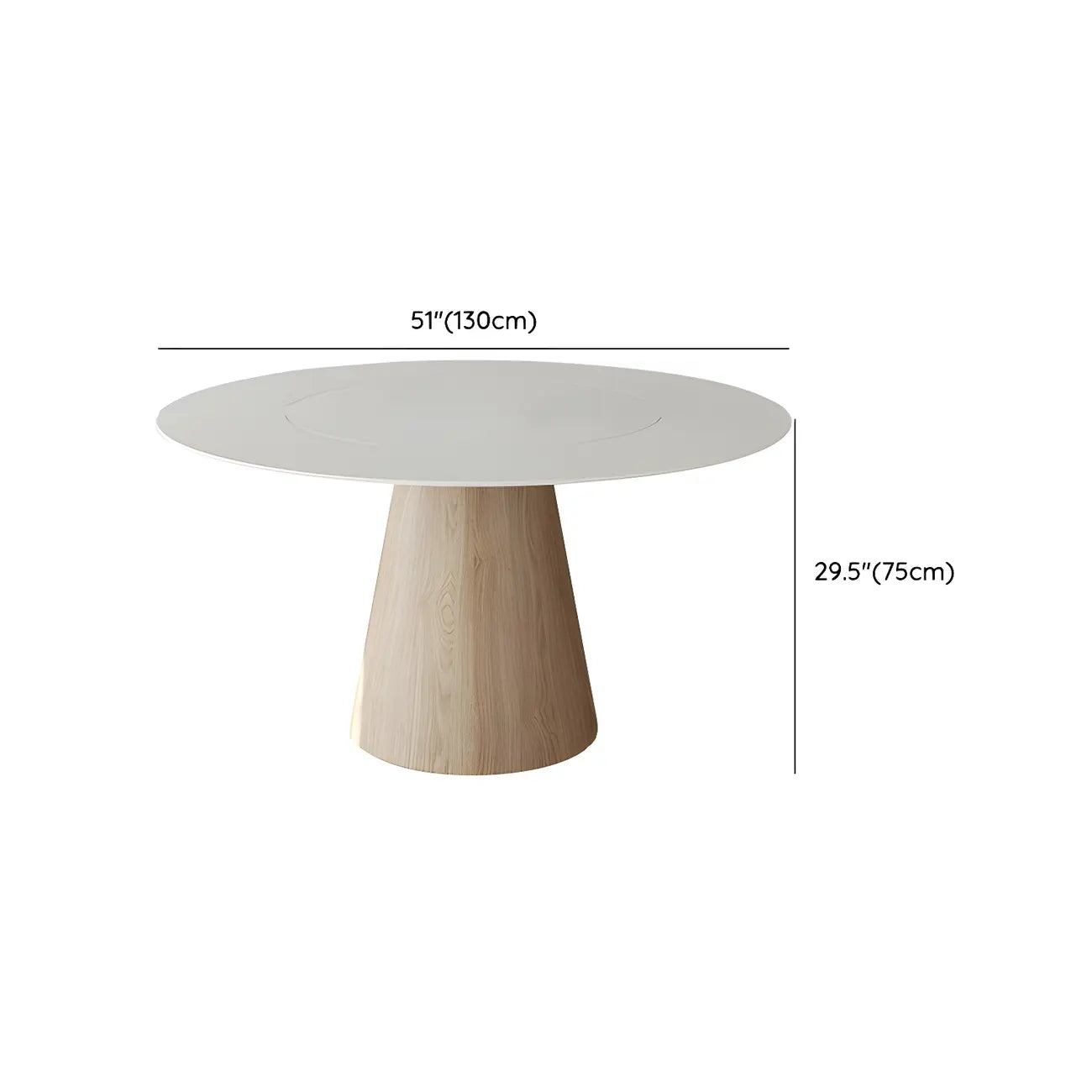 Simple White Stone Natural Wood Round Dining Table