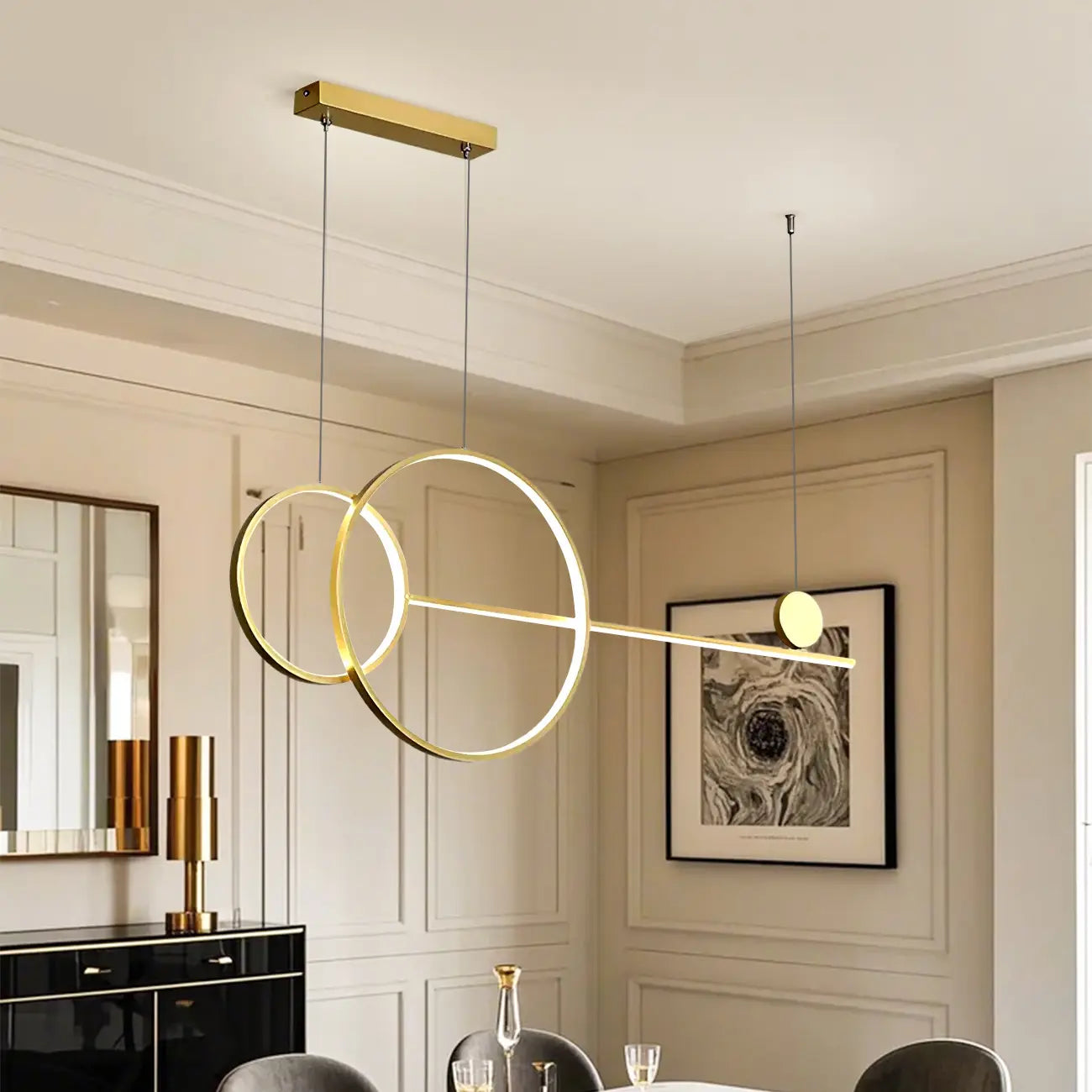 Large Gold Circular LED Island Pendant Light for Kitchen