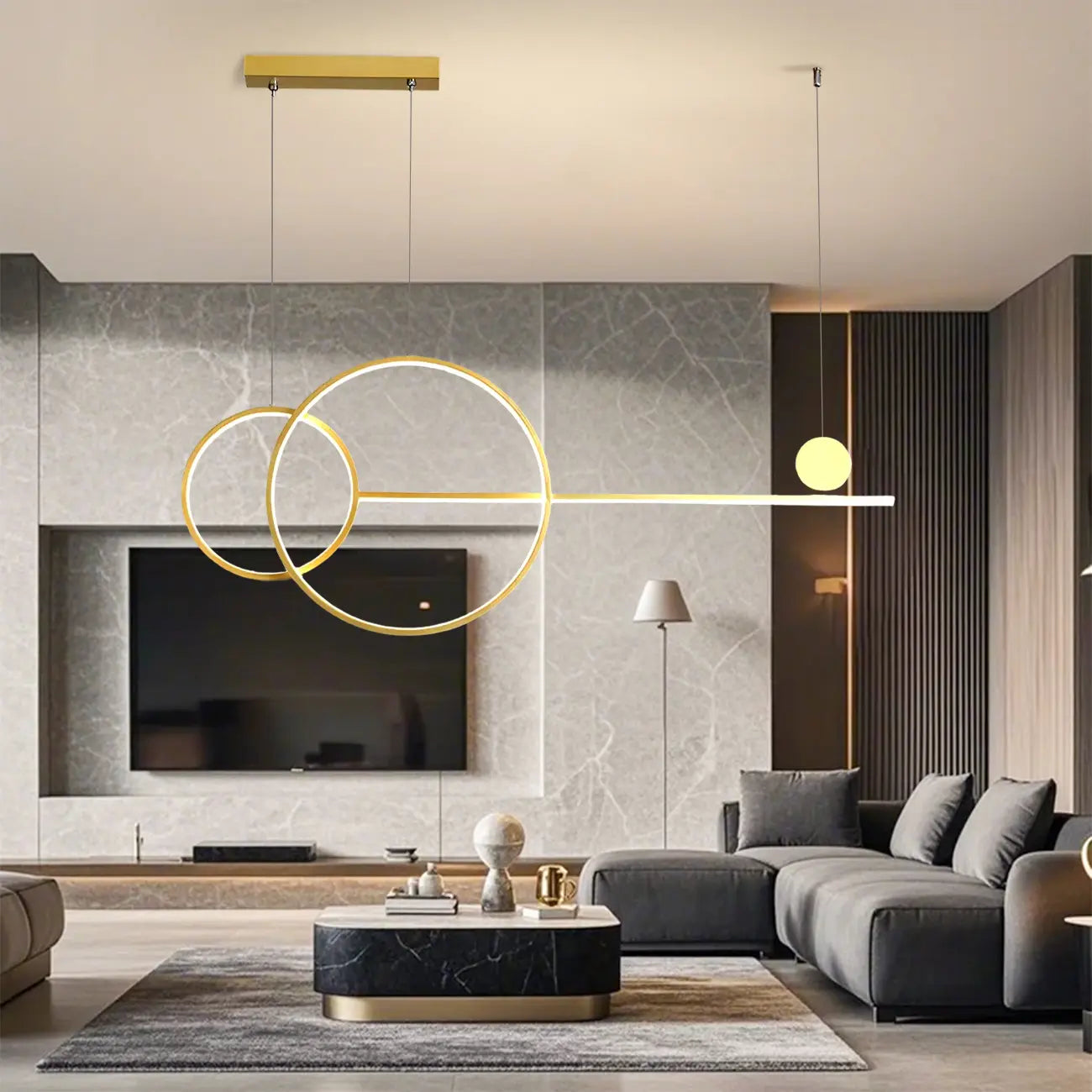 Large Gold Circular LED Island Pendant Light for Kitchen