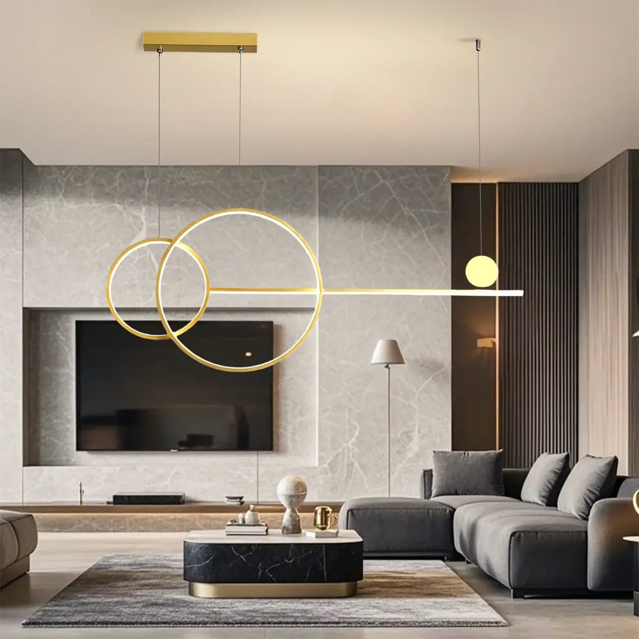 Large Gold Circular LED Island Pendant Light for Kitchen