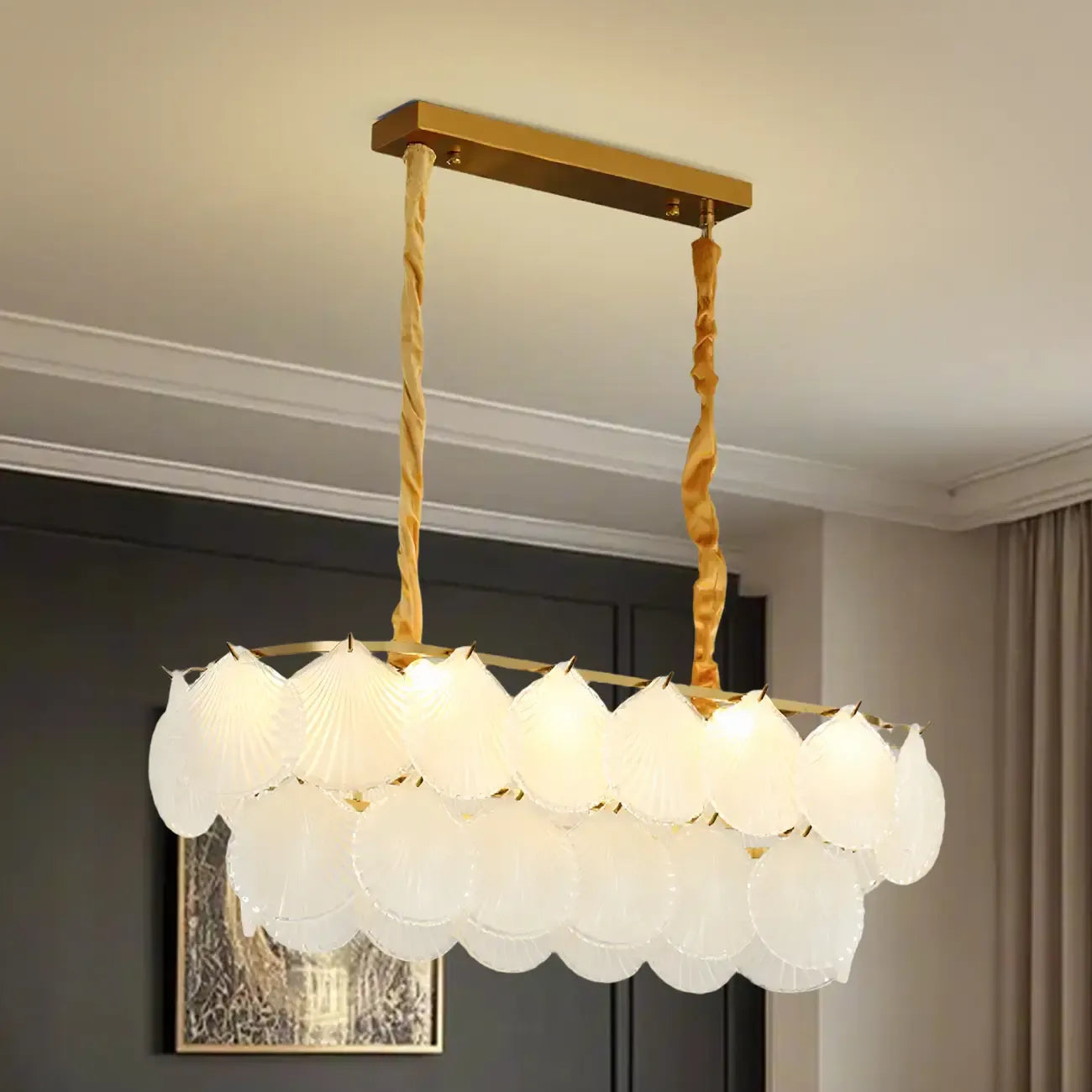 Modern Gold Glass Island Chandelier with 8 Lights