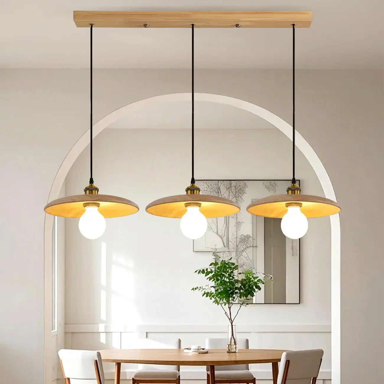 Geometric Walnut Wood Island Pendant Light for Kitchen