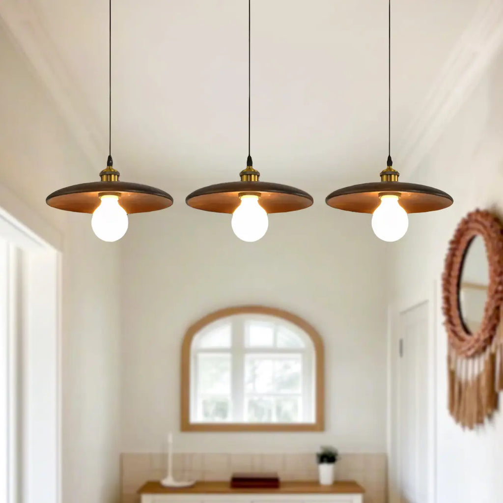 Geometric Walnut Wood Island Pendant Light for Kitchen