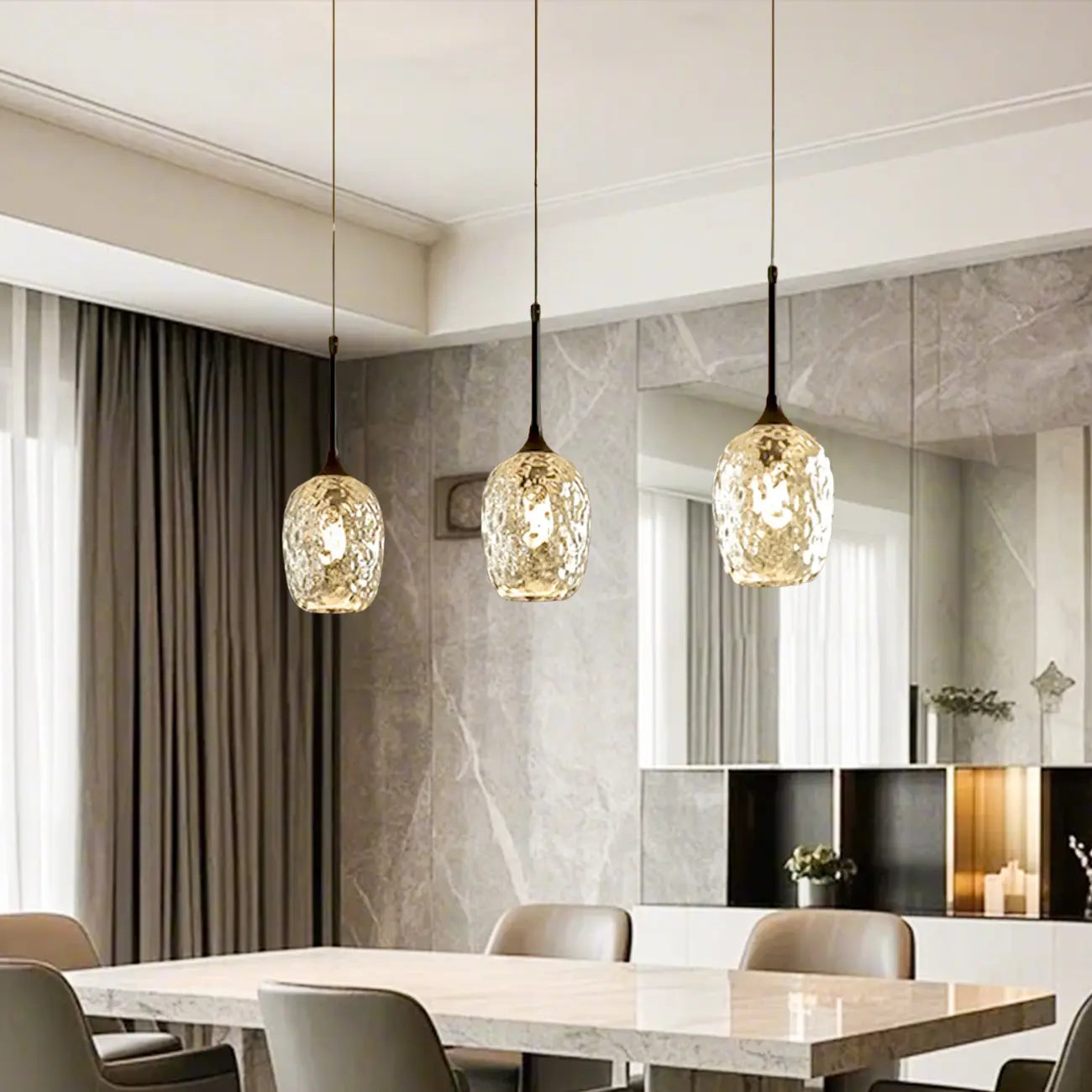 3-Light Glass Adjustable Pendant Lights for Kitchen