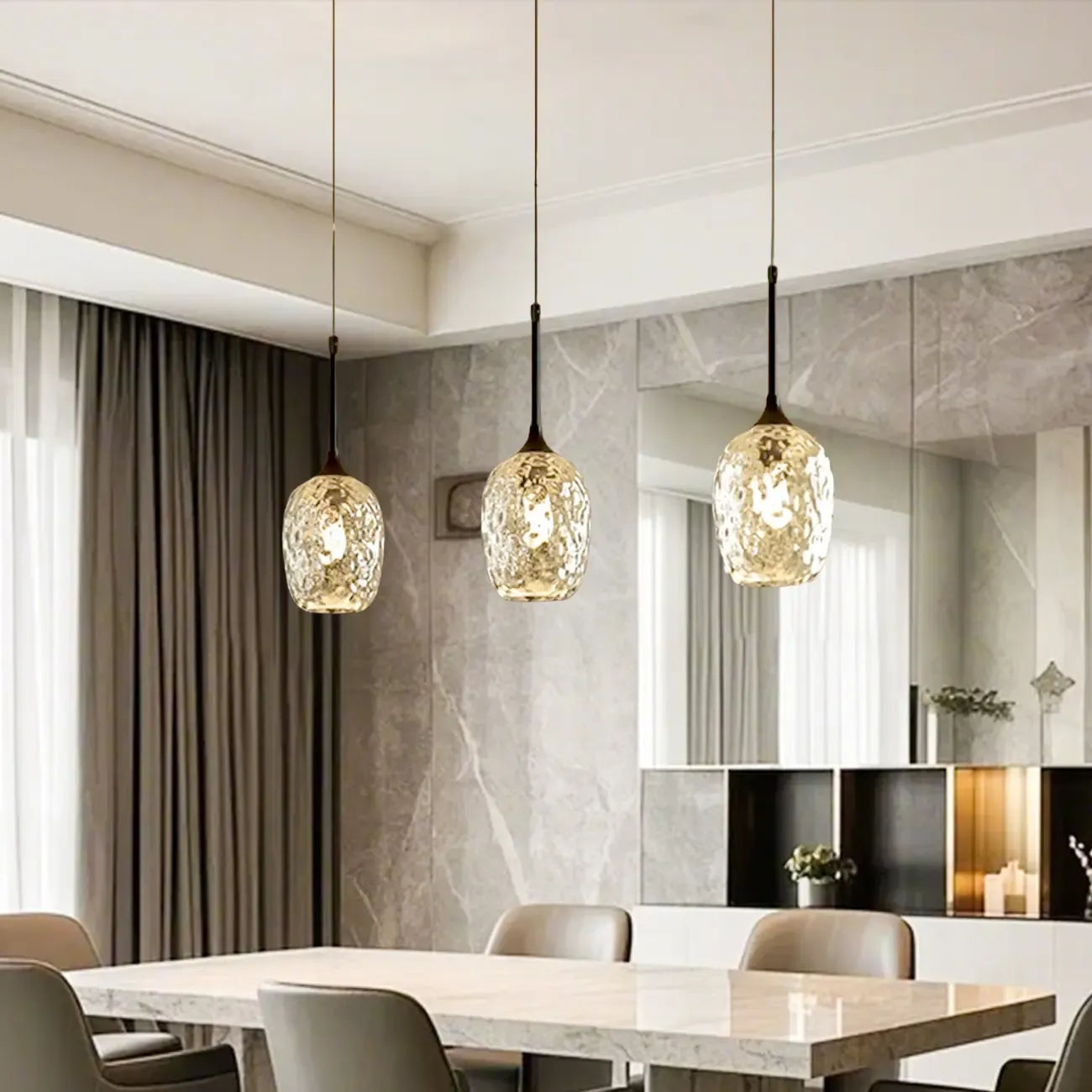 3-Light Glass Adjustable Pendant Lights for Kitchen