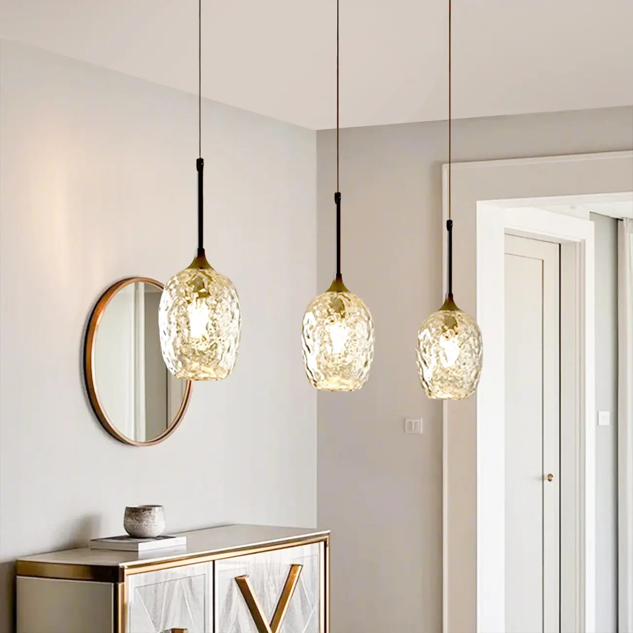 3-Light Glass Adjustable Pendant Lights for Kitchen