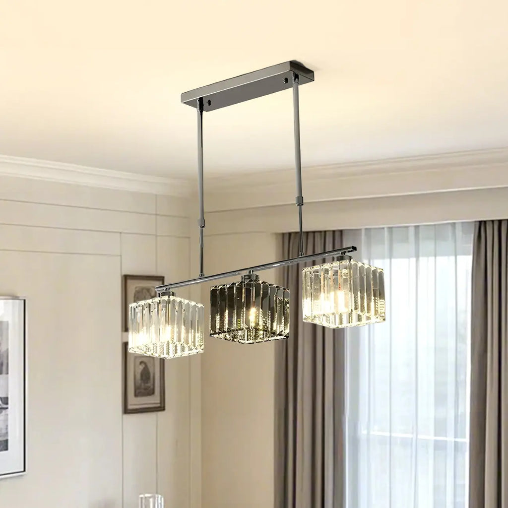 Modern Glass Island Pendant Light with Metal Frame for Kitchen