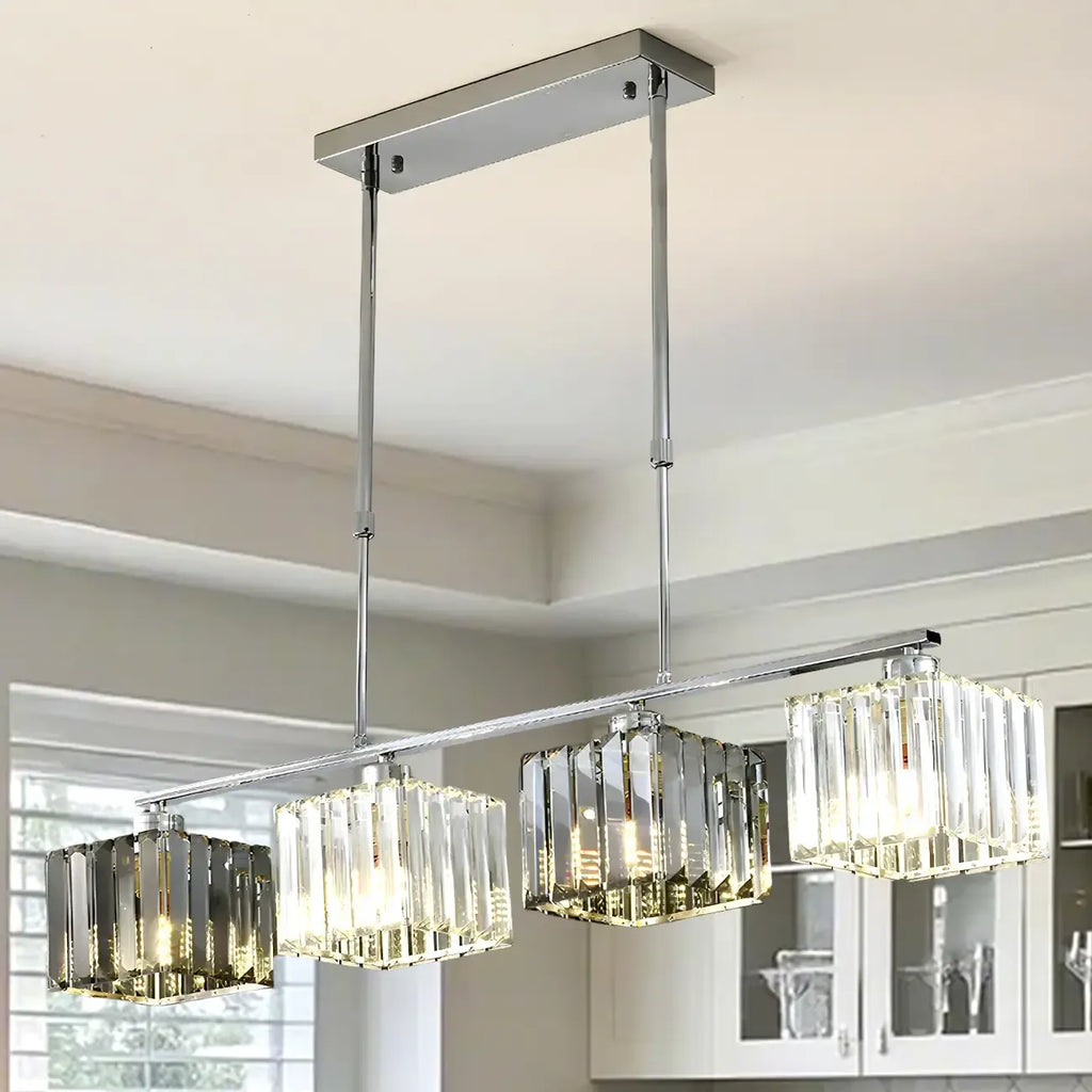 Modern Glass Island Pendant Light with Metal Frame for Kitchen