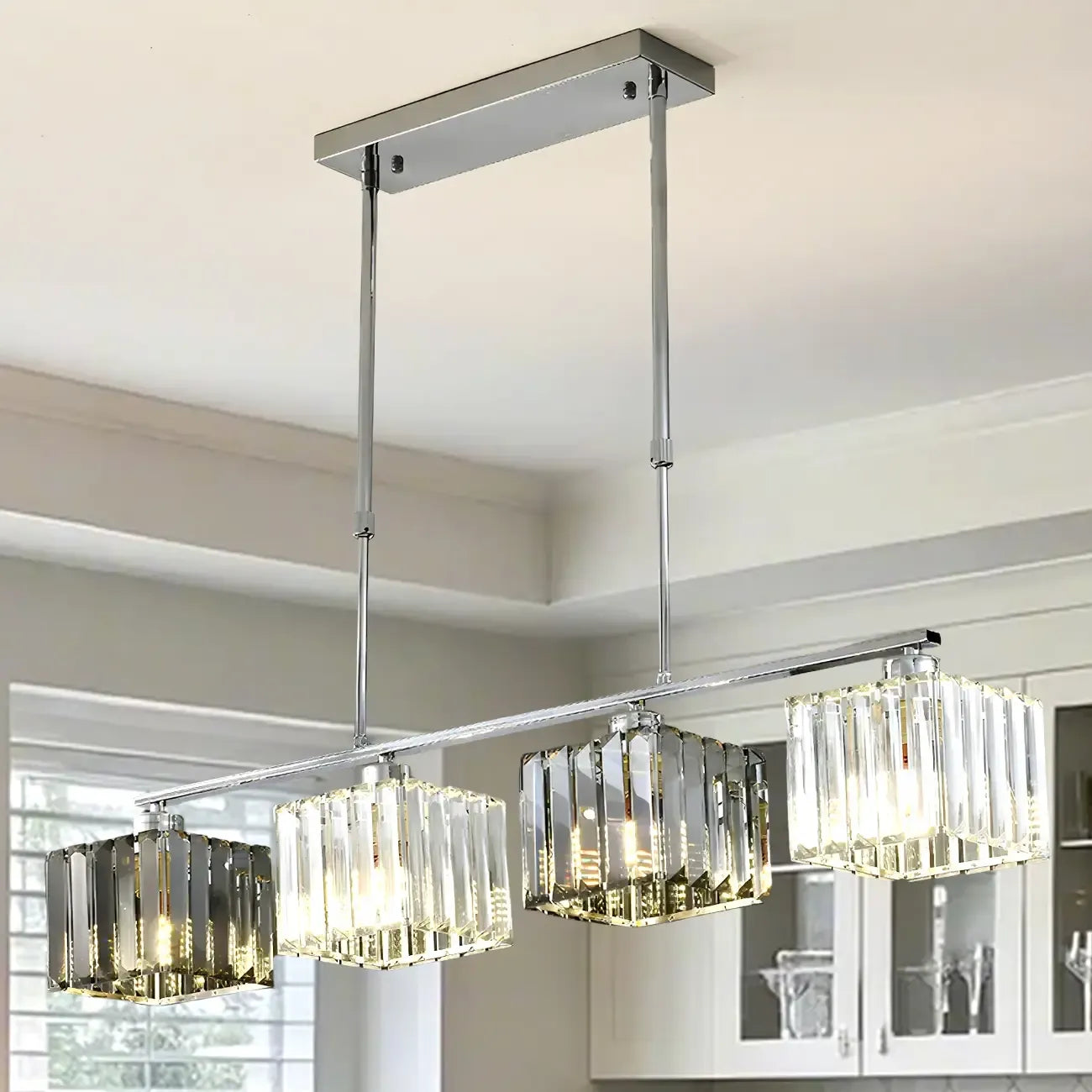 Modern Glass Island Pendant Light with Metal Frame for Kitchen