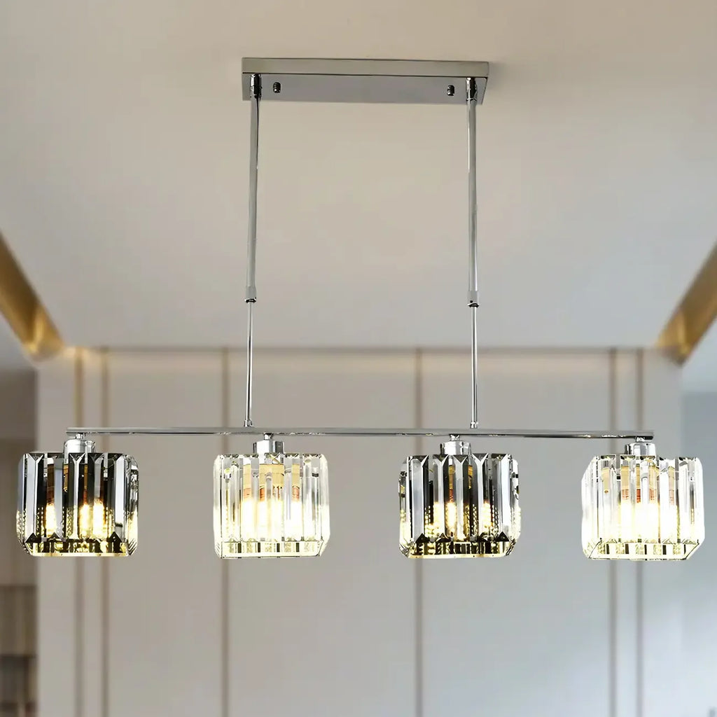 Modern Glass Island Pendant Light with Metal Frame for Kitchen