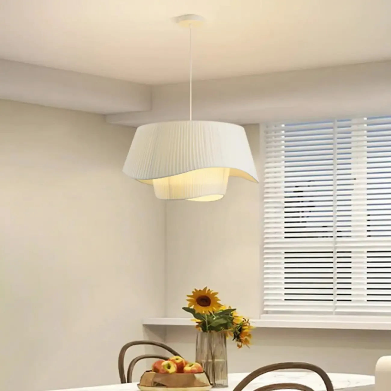 Nordic White Fabric Drum Tier Chandelier