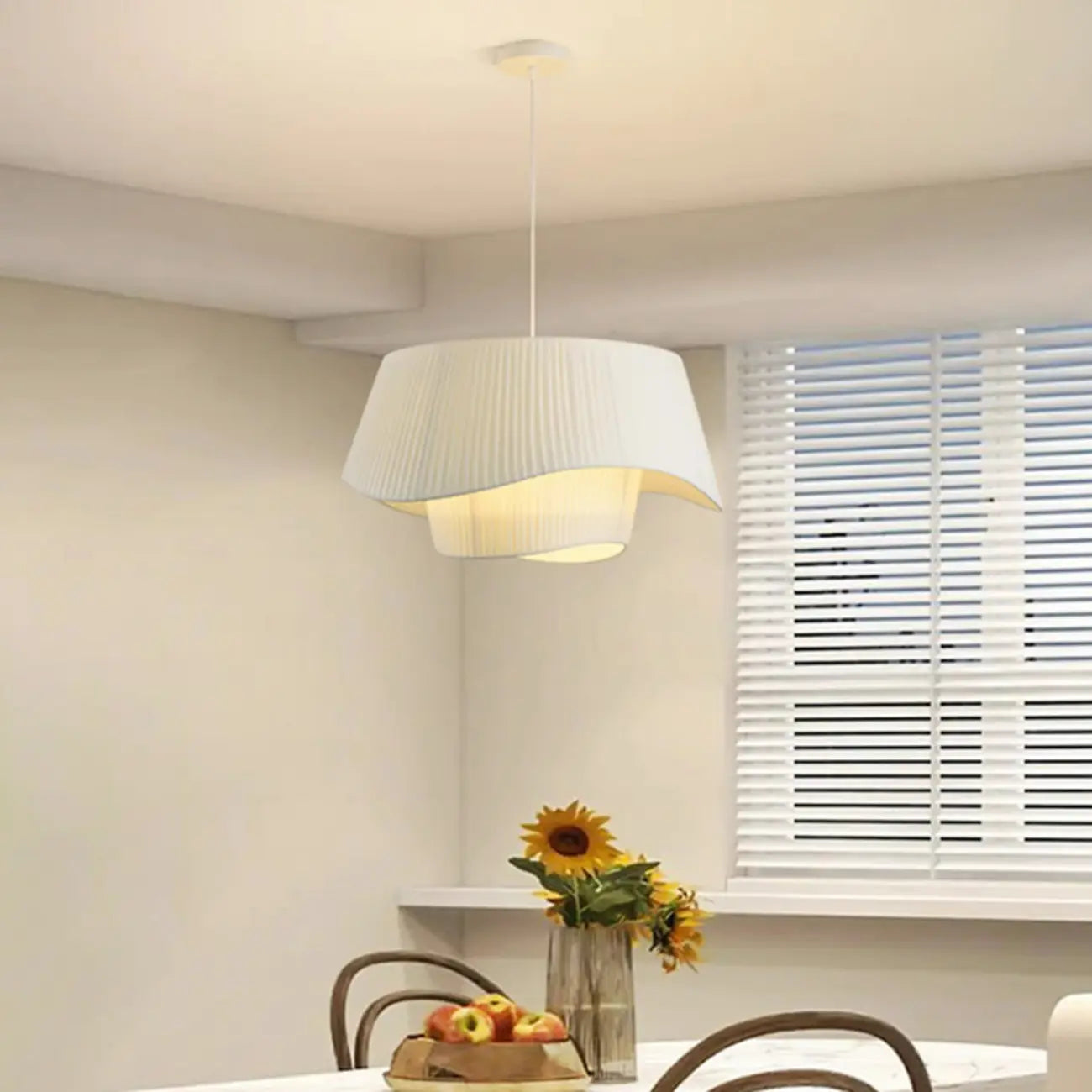 Nordic White Fabric Drum Tier Chandelier