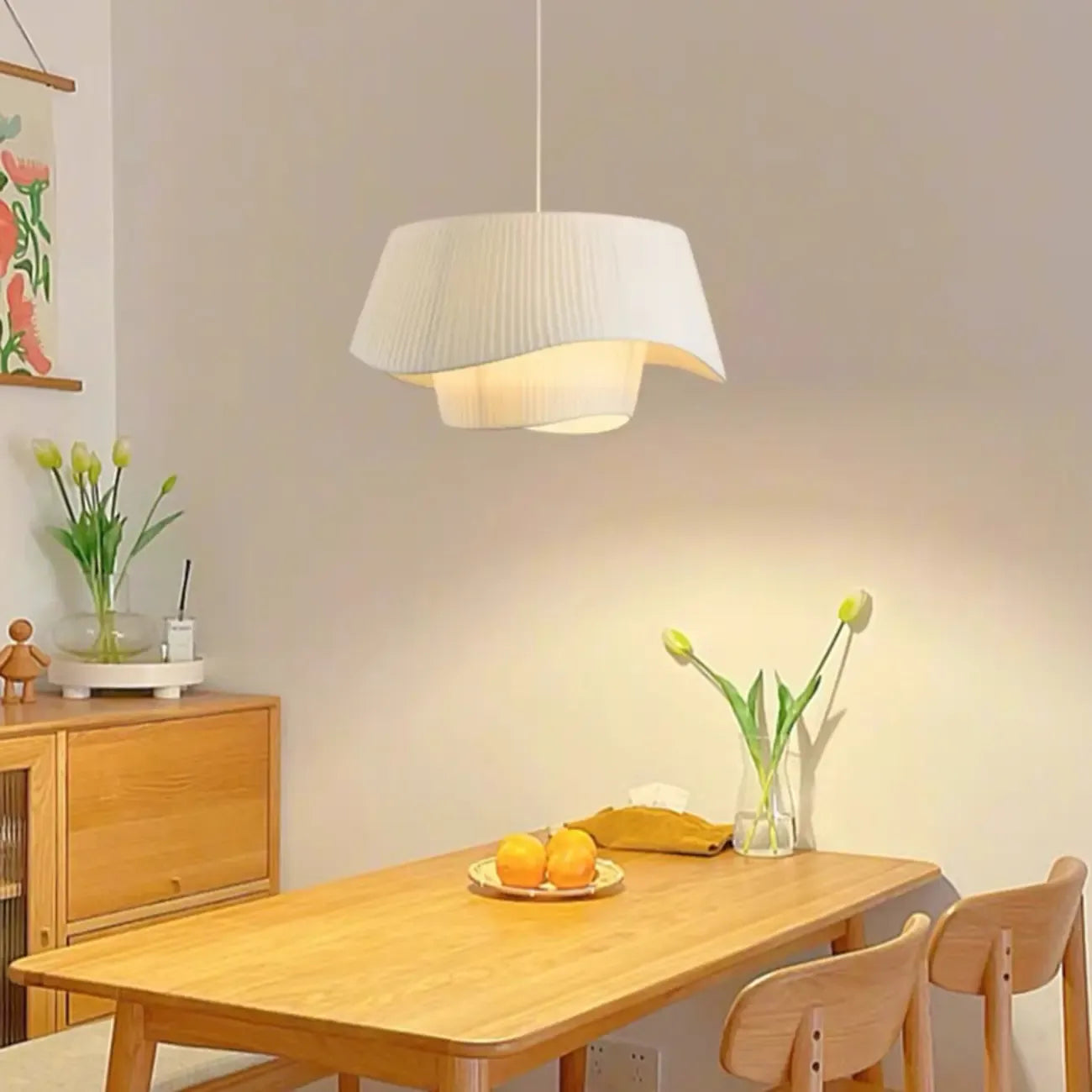 Nordic White Fabric Drum Tier Chandelier