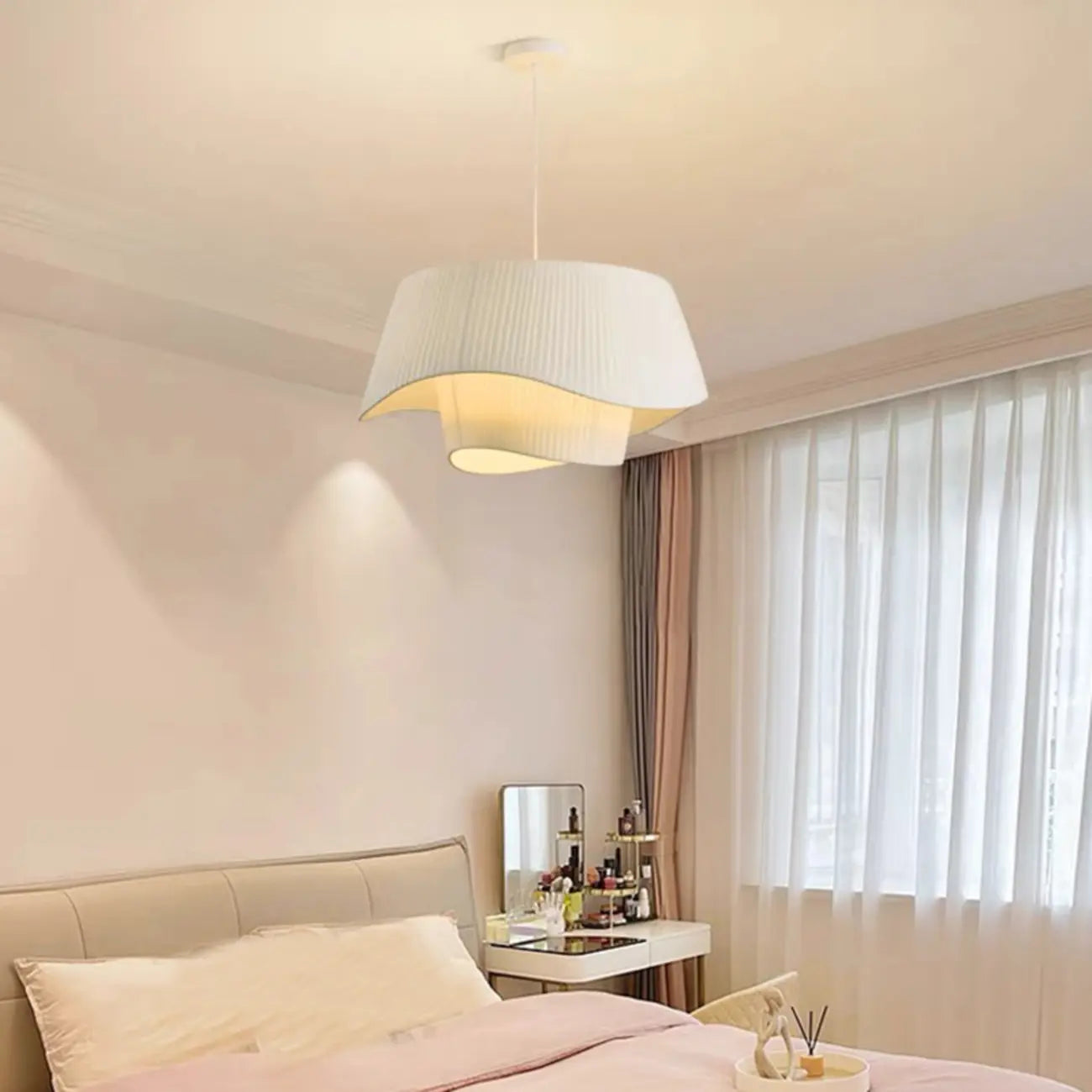 Nordic White Fabric Drum Tier Chandelier